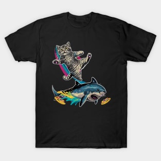 Cat Riding Shark Underwater Adventure T-Shirt